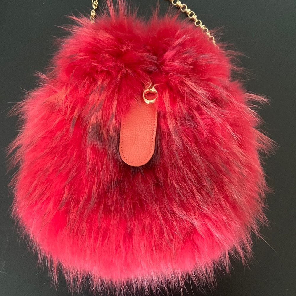 Clutch bag fox leather/feather red - bought it in Paris - New